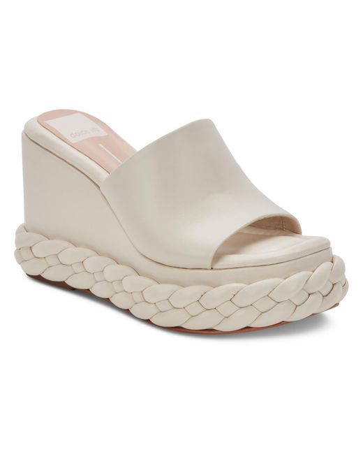 Dolce Vita White Elene Leather Slip On Wedge Sandals
