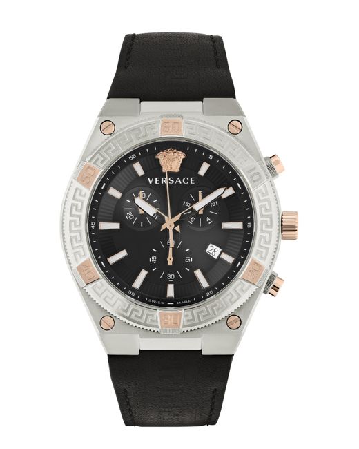 Versace Black V-sporty Greca Leather Watch for men