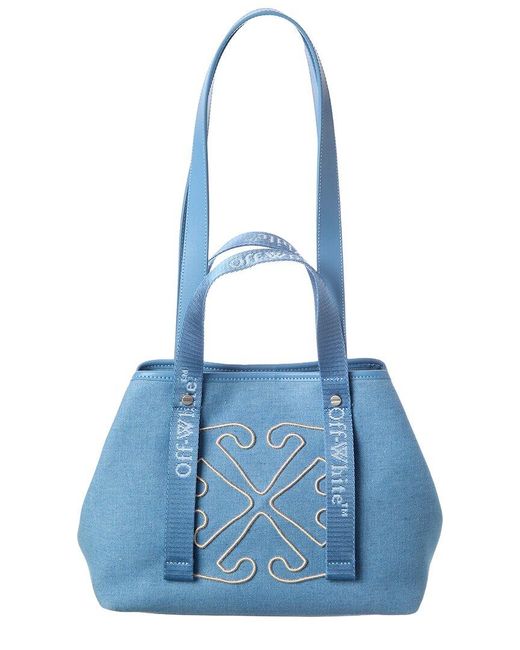 off-white レザーバッグ Off-White c/o Virgil Abloh East West Small Denim & Leather Tote in