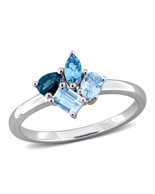 Mimi & Max Blue Multi-Gem Cluster Ring Sterling