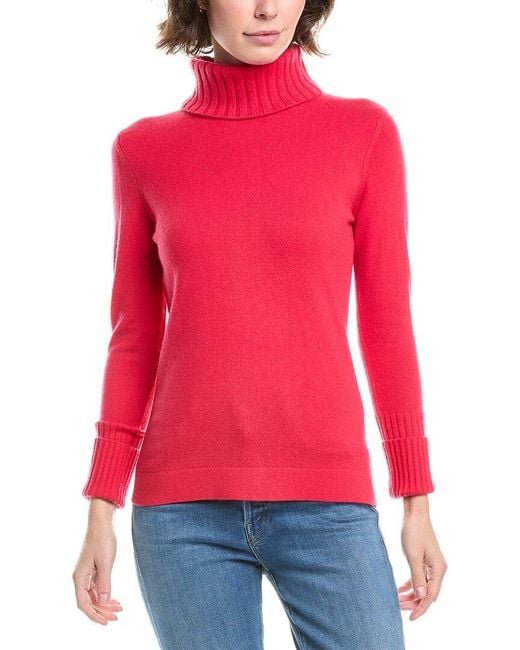 Forte Red Chunky Trim Turtleneck Cashmere Sweater