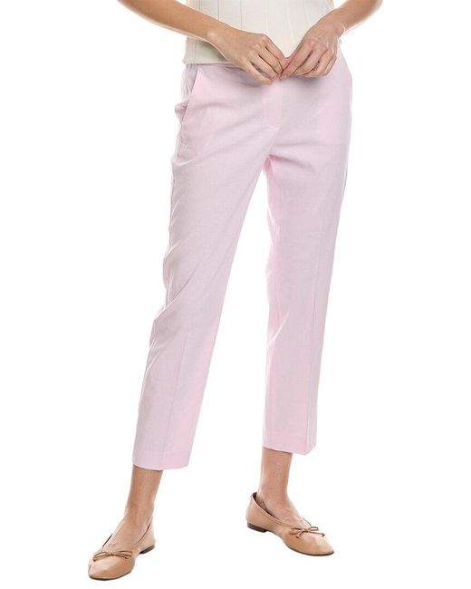 Theory Pink Treeca Linen-blend Pull-on Pant