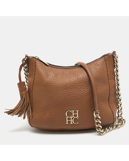 Carolina Herrera Brown Leather Tassel Chain Hobo