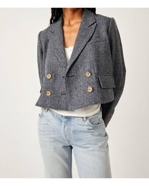 Free People Gray Heritage Double Breasted Crop Blazer
