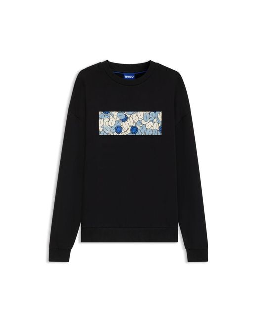 HUGO Black Cotton-Terry Sweatshirt With Logo Artwork Print for men