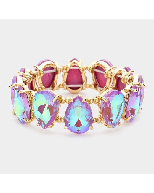 Fashnzfab Multicolor Teardrop Glass Stone Cluster Stretch Evening Bracelet Ab