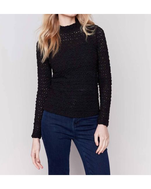 Charlie b Blue Lace Mock Neck Top
