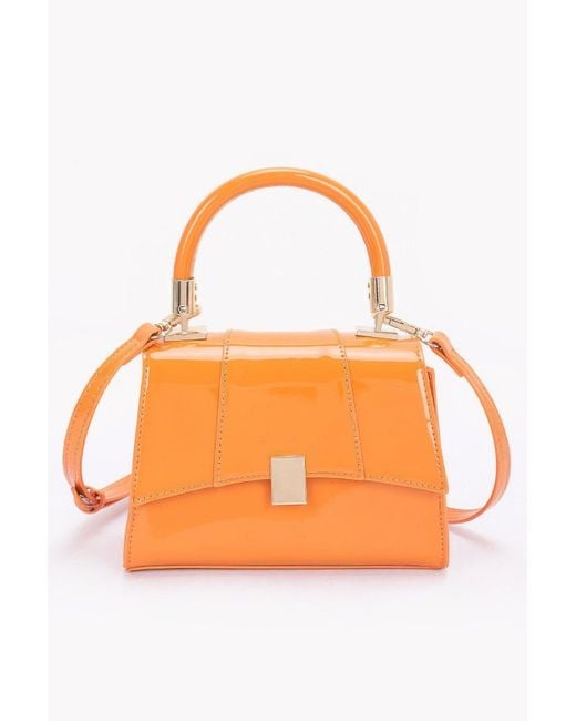 Fashnzfab Orange Enamel Flap Crossbody Bag