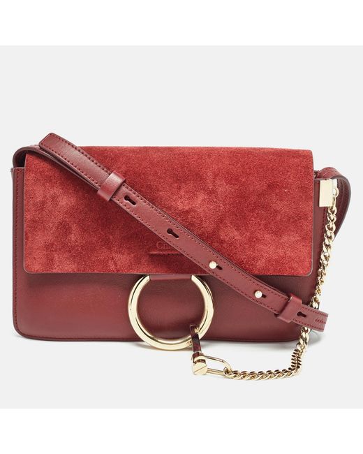 Chloé Red Leather And Suede Small Faye Shoulder Bag