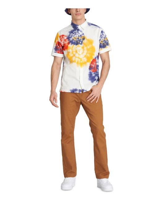 Caterpillar Orange Cotton Tie-dye Button-down Shirt for men
