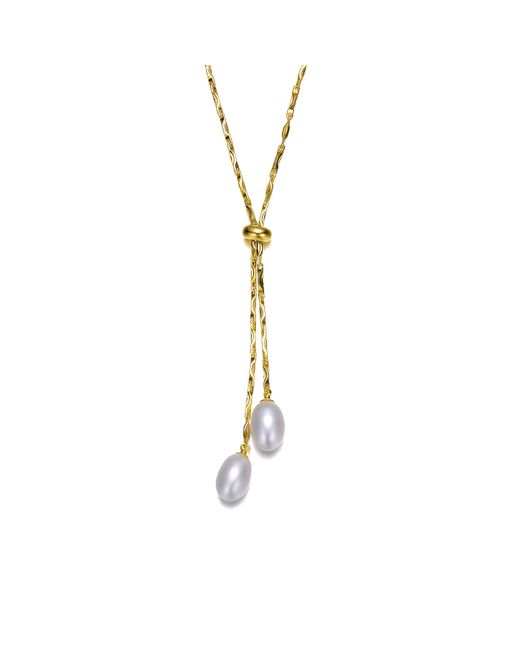 Rachel Glauber Metallic 14k Gold Plated Pearl And Cubic Zirconia Y Neck Necklace