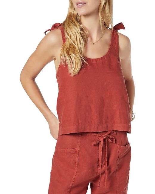 Joie Red Linen Cropped Pullover Top