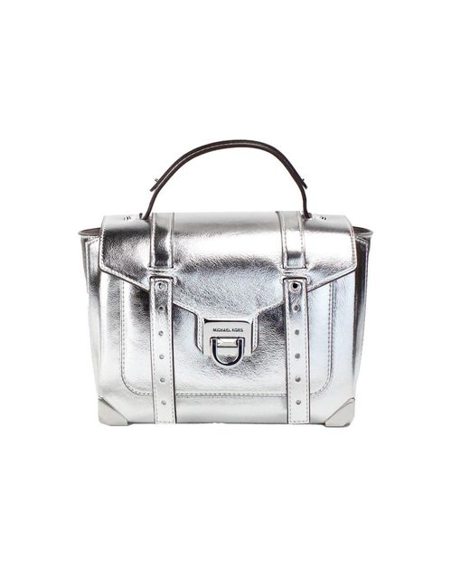 Michael Kors White Manhattan Medium Leather Top Handle Satchel Bag