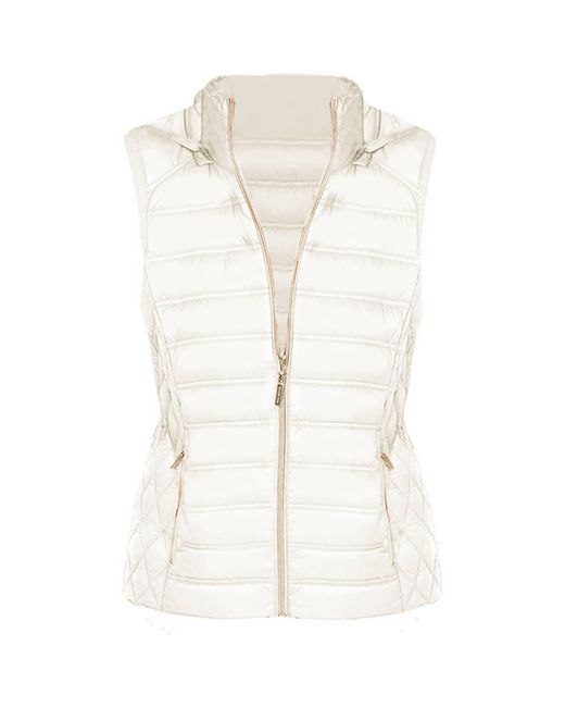 Michael Kors White Sleeveless Puffer Vest With Removable Hood