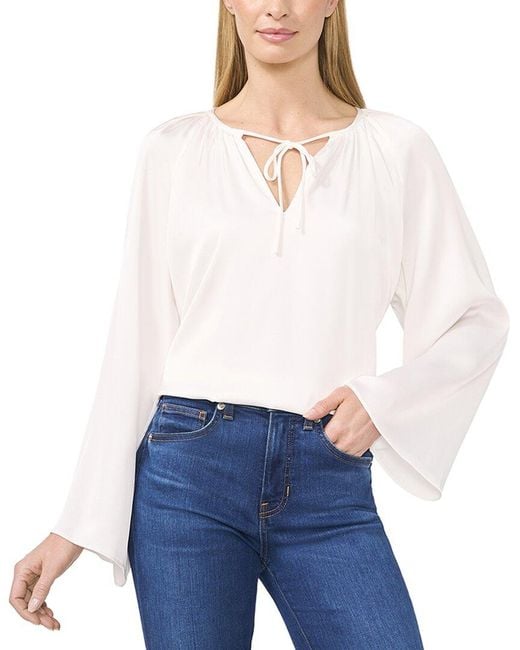 Cece White Raglan V Neck Top