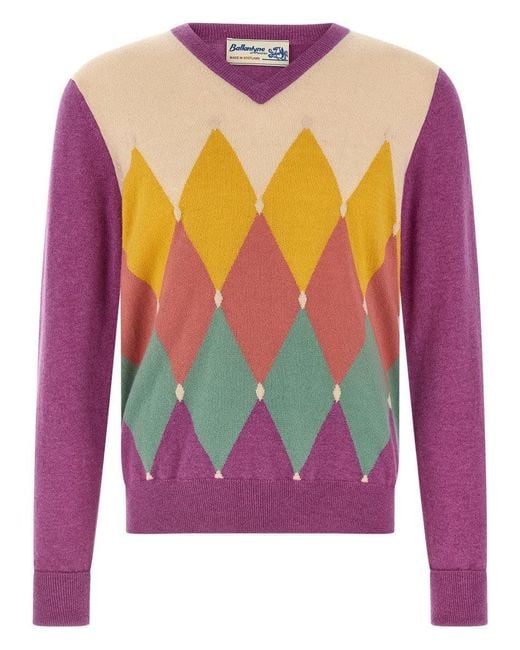 Ballantyne Pink Argyle Sweater for men