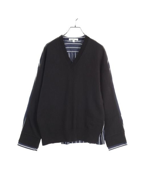 ADEAM Black Cat Street Sweater Cat Street Sweater Tops V-neck Stripe Cotton Navyswitching