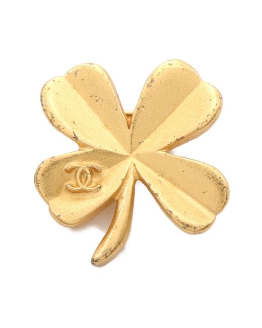Chanel Yellow Coco Mark Clover Brooch Gp Gold 03p