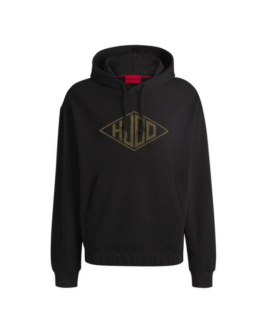HUGO Black Cotton-Terry Hoodie With Embroidered Logo for men