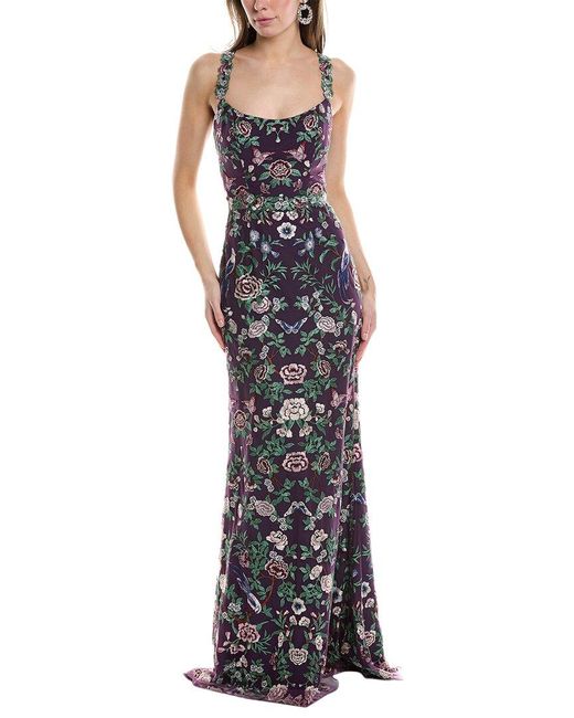 Marchesa Purple Embroidered Gown