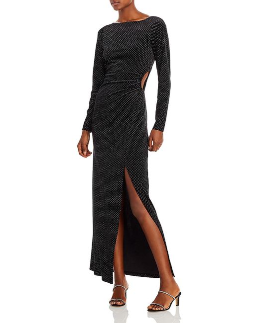 Aqua Black Velvet Cut-out Evening Dress