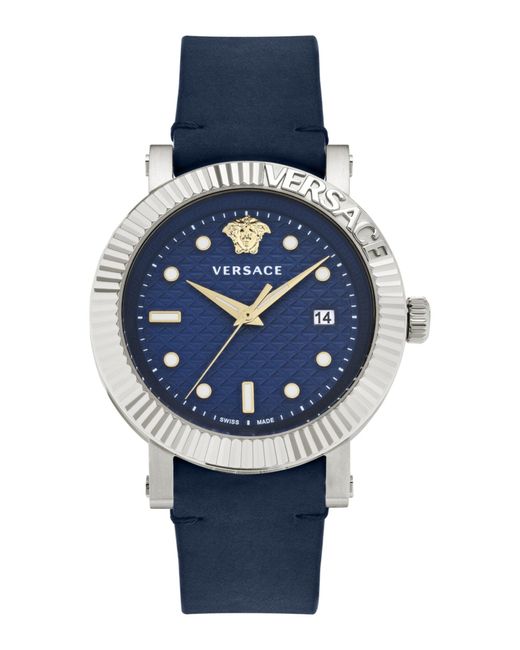 Versace Blue V-classic Leather Watch for men