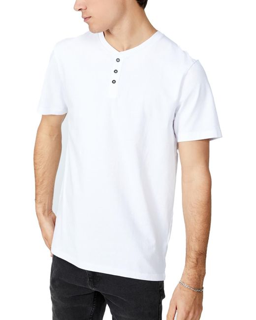 Cotton On White Organic Cotton Crewneck Henley Shirt for men