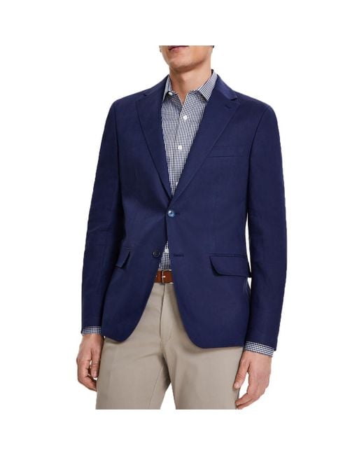 Tommy Hilfiger Blue Solid Linen Two-Button Blazer for men