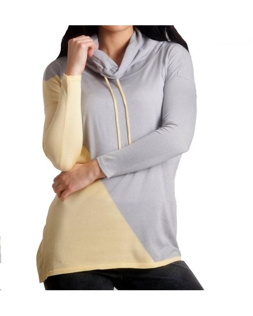 Angel Gray 2-Tone Draw String Cowl Neck Pullover