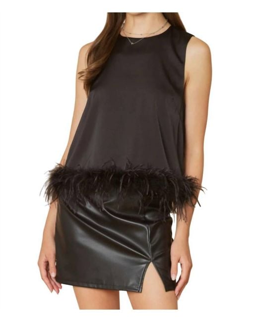 Strut & Bolt Black Classic Tank Top With Feather Trim