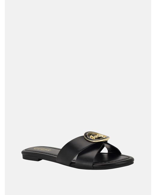 Guess White Lydia Signature Slide Sandals