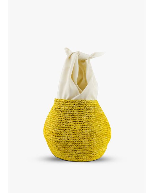 Kayu Yellow Mari Knitted Straw Tie-handle Bag