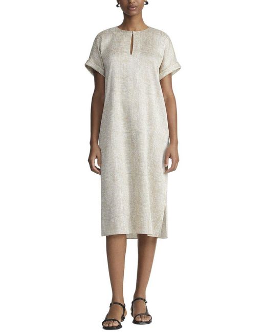 Lafayette 148 New York Natural Cuffed Short Sleeve Silk-Blend Dress