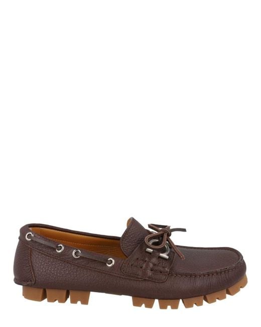 Ferragamo Brown Pebbled Calfskin Leather Loafers for men