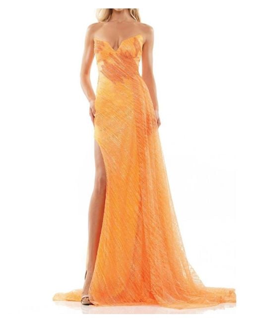 Colors Dress Orange Strapless Glitter Mesh Prom Gown