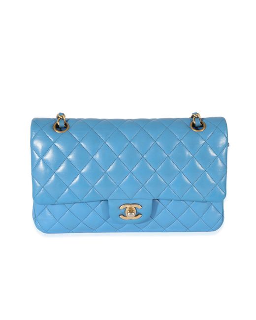 Chanel Blue Lambskin Quilted Medium Double Flap Bag
