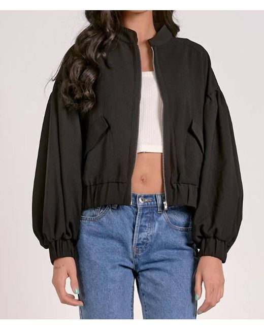 Elan Black Balloon Sleeve Bomber Jacket