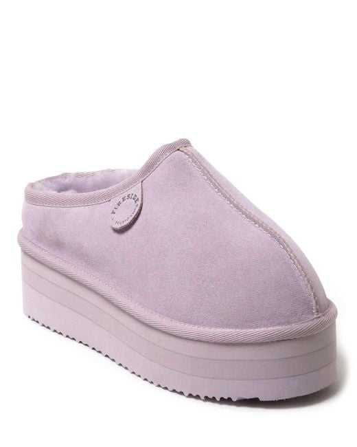 Dearfoams Purple Fireside By Queenstown Genuine Shearling Platform Clog Slipper