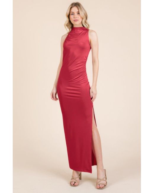 TRUEDAMES Pink Back Cut Out Side Shirring Side Slit Maxi Dress