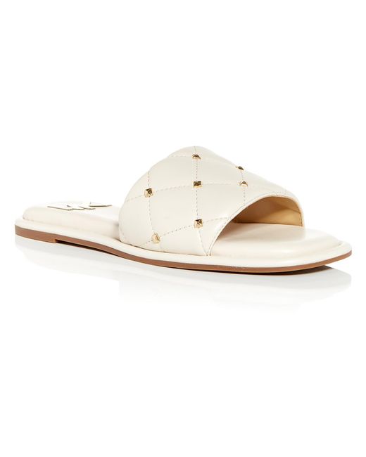 MICHAEL Michael Kors White Hayworth Slide Faux Leather Studded Flatform Sandals