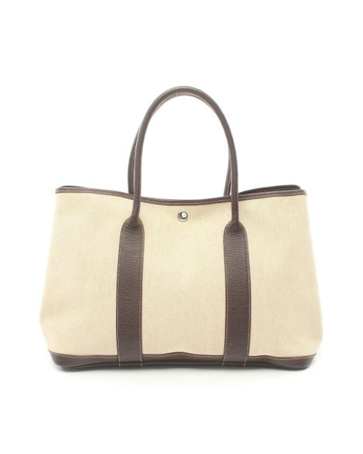 Hermès Natural Garden Party Pm Handbag Tote Bag Toile Ash Leather Dark Silver Hardware □h Stamp