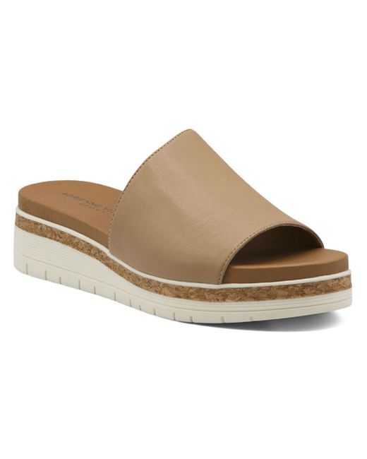 Adrienne Vittadini Brown Provence Faux Leather Slip On Slide Sandals