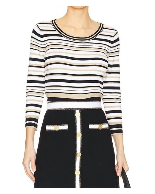 L'Agence Black Yukio Striped Crop Crew Top