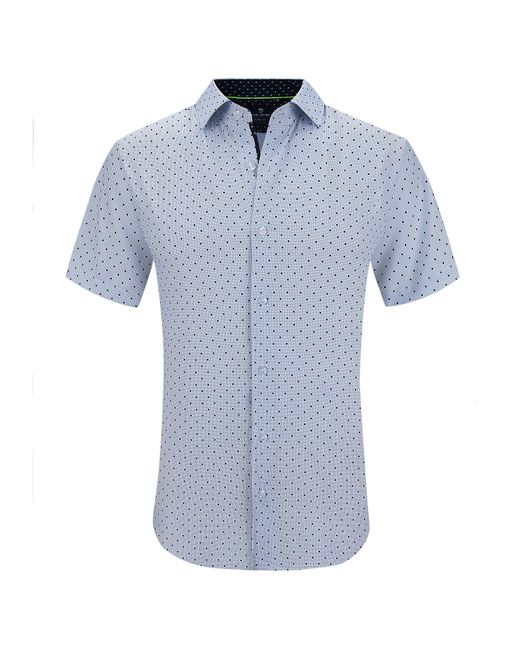Tom Baine Blue Slim Fit Short Sleeve Performance Stretch Button Down for men