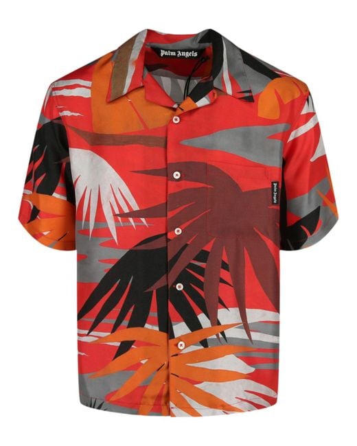 Palm Angels Red Hawaiian Bowling Shirt for men