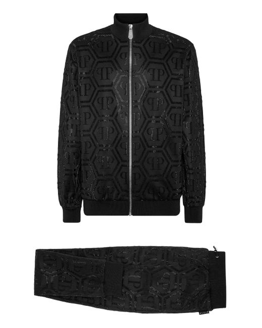 Philipp Plein Black Jogging Set Monogram for men