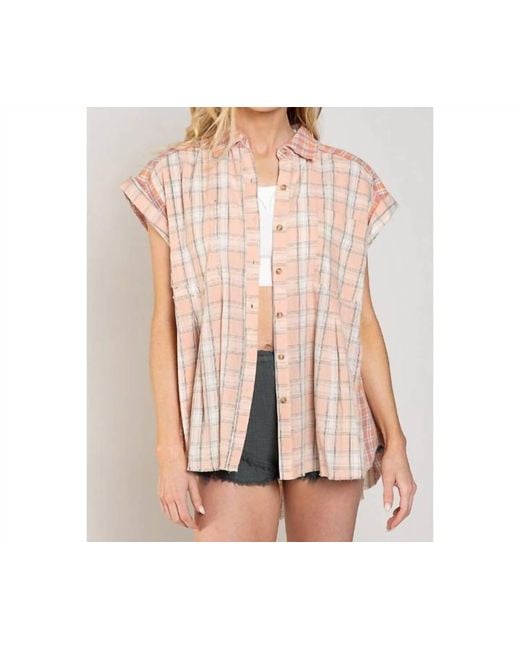 Pol Pink Springtime Plaid Button Thru Shirt