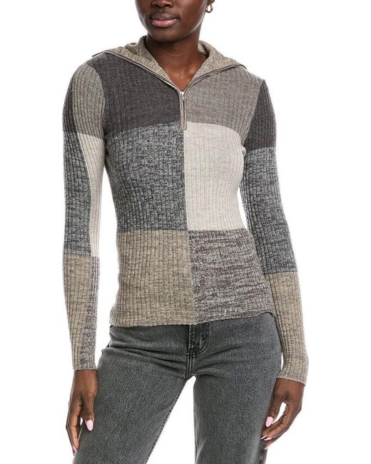 Autumn Cashmere Gray 1/2-Zip Rib Sweater