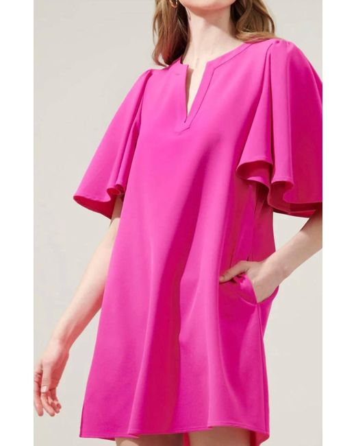 Thml Pink Flutter Bell Sleeve Dress