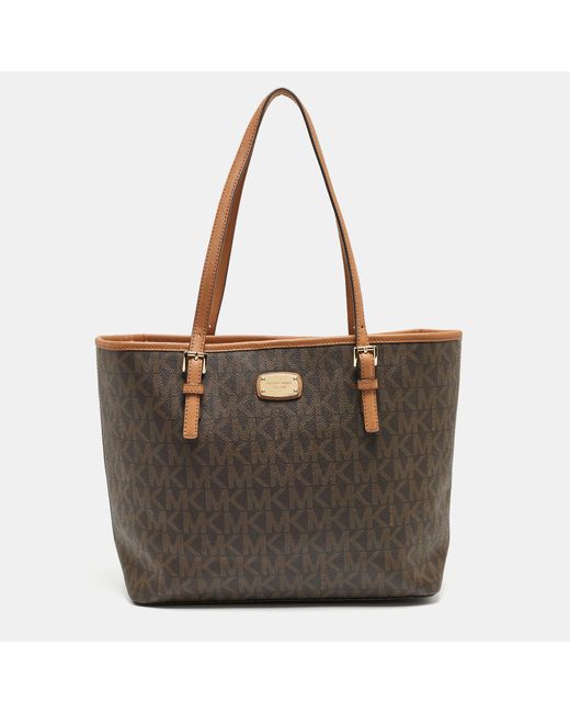 MICHAEL Michael Kors Brown Michael Michael Signature Coated Canvas Jet Set Travel Tote